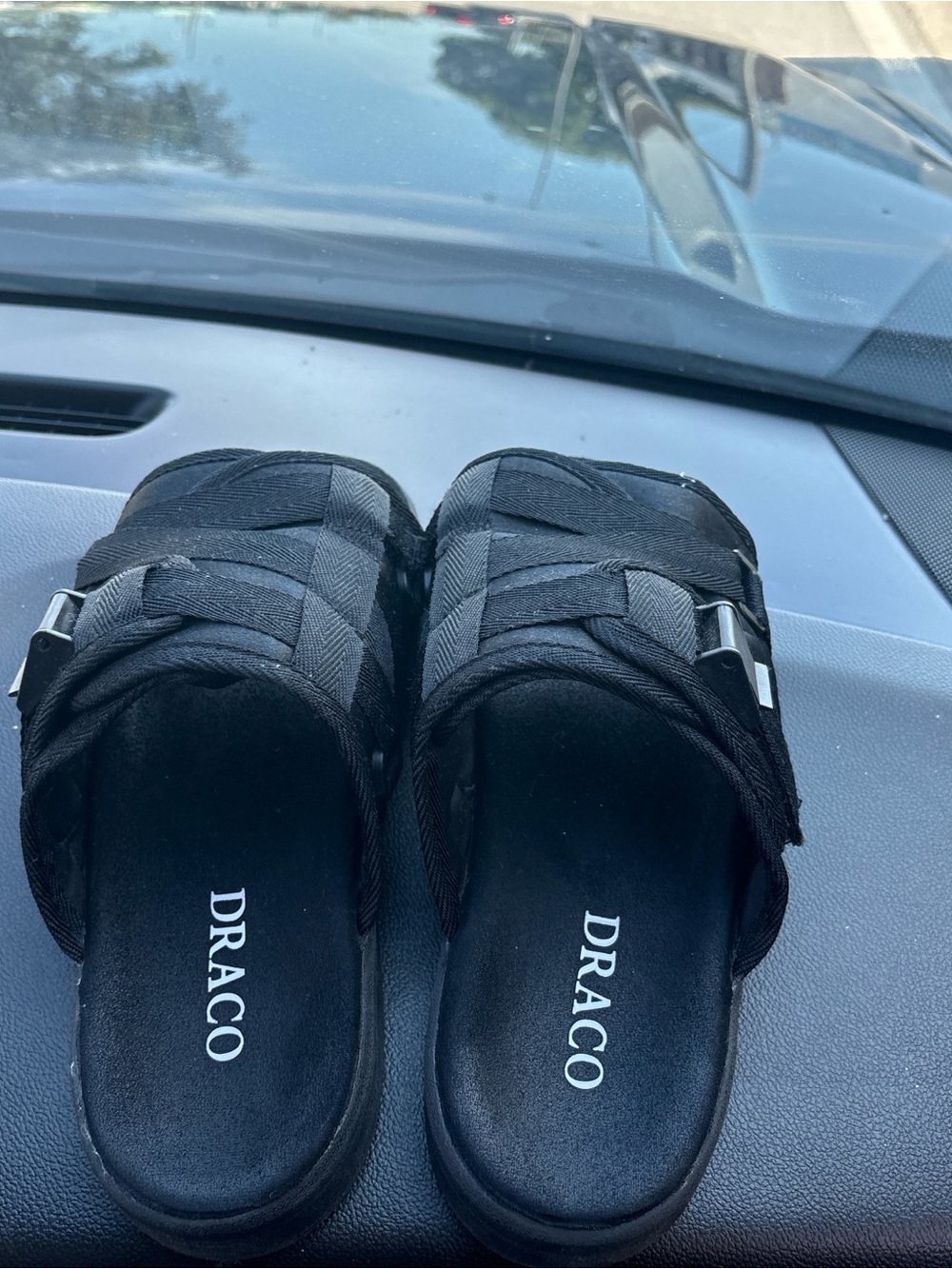 DRACO Women's Black Slide Sandals - Woven Strap Comfort